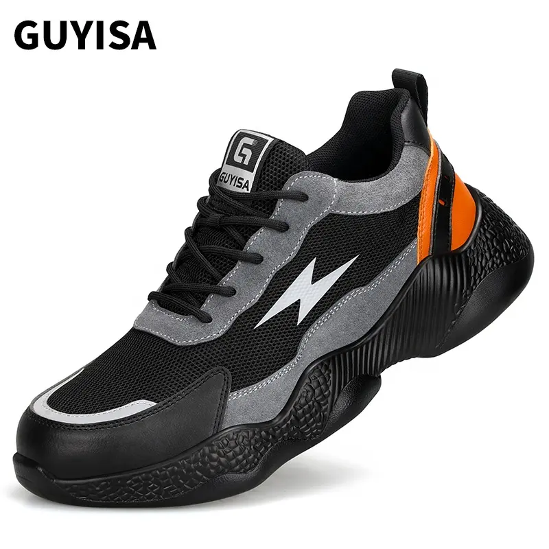 GUYISA-zapatos de seguridad con punta de acero para hombre, suela de PU ligera y transpirable, directa de fábrica CE