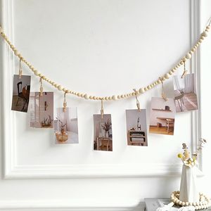 Cadena de cuentas de madera de estilo moderno para colgar fotos Clip de cadena de cuentas para decoración del hogar Almacenamiento de fotos - Product Image 1