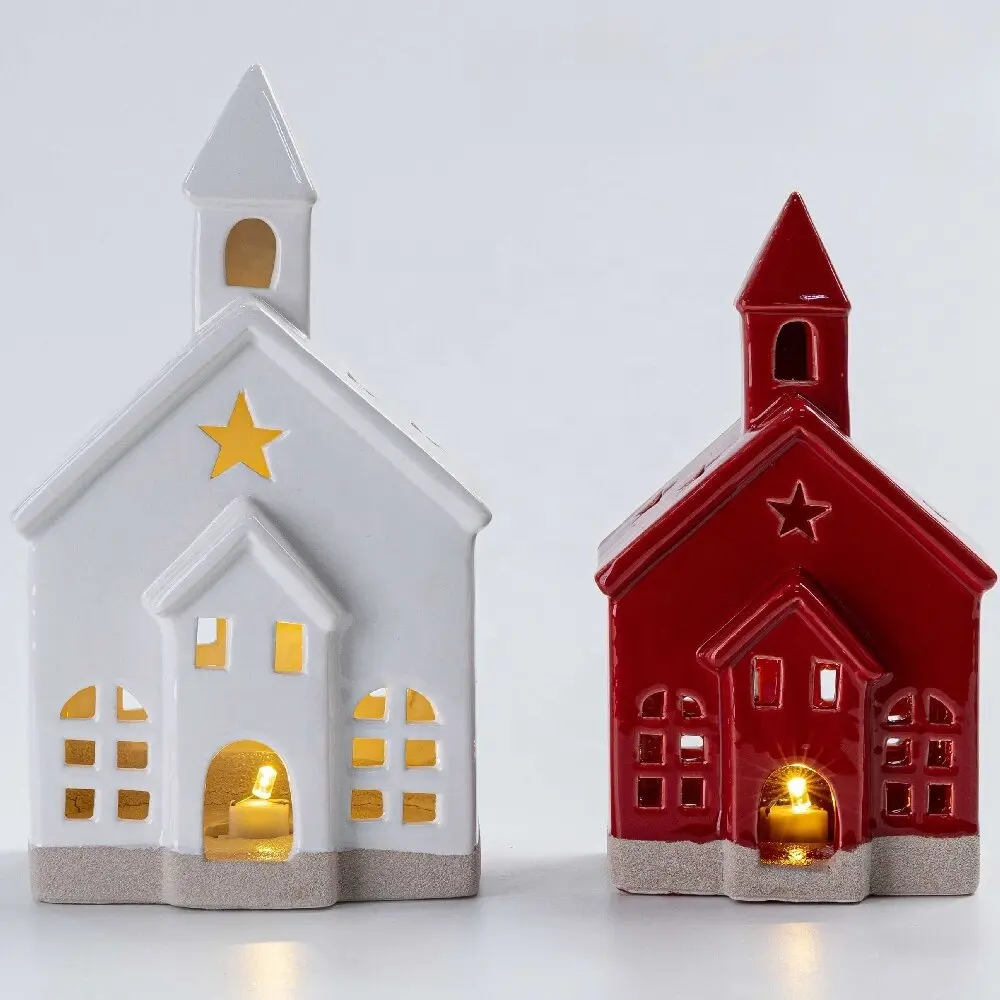 Ornement de Noël flocage bougie en céramique conteneur maison forme bougeoir décoration de la maison