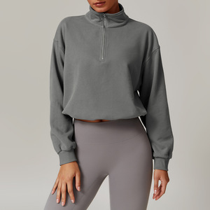 Alta Neck Pullover Fitness Corda Zipper Sports Top Colheita para Mulheres Outdoor <span class=keywords><strong>String</strong></span> Jacket Loose Long Sleeve Sweaterater