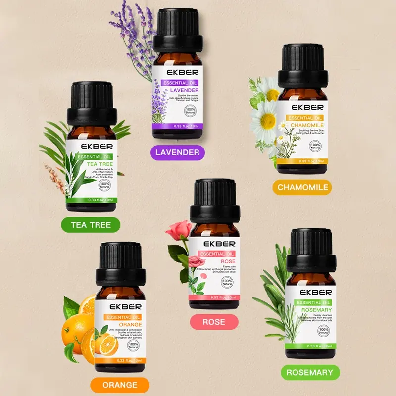 Juego de aceite esencial para masaje Facial, aceite 100% Natural para aliviar el estrés corporal, relajante, árbol de té, Popular en Instagram Ekber