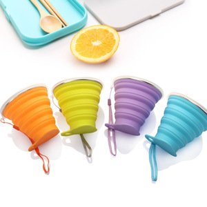 270ml/<span class=keywords><strong>9oz</strong></span> seyahat tipi kupa paslanmaz çelik silikon geri çekilebilir katlanır bardak teleskopik katlanabilir kahve fincanları açık spor