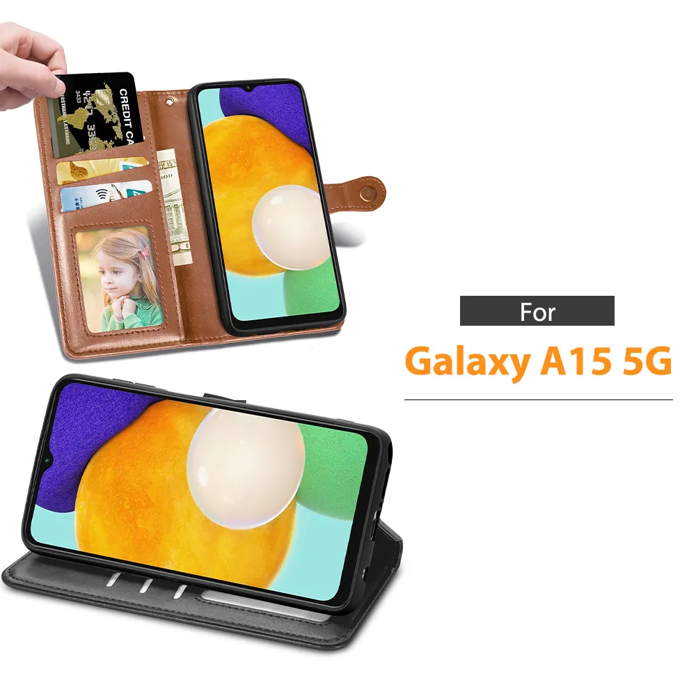 Houder Flip Telefoonhoes Voor Samsung Galaxy A15 5G Anti Val Case Drop Portemonnee Mobiele Portemonnee Proof Kickstand Sjk346