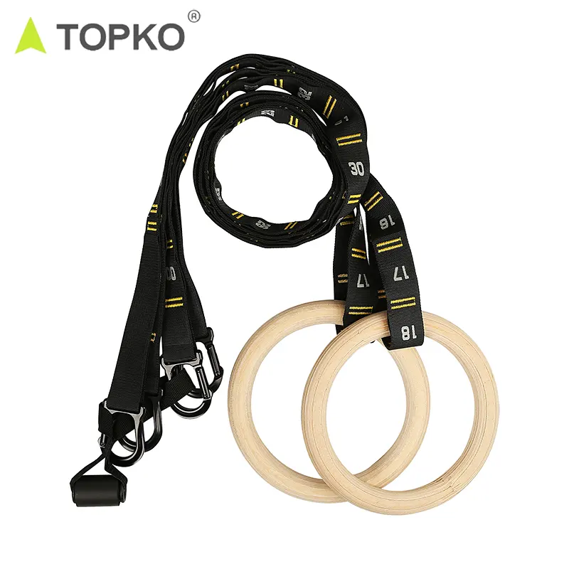Anelli da palestra per ginnastica in legno TOPKO con logo e cinturino