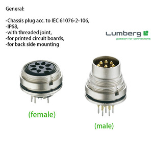Lumberg M16 maschio connettori circolari di montaggio lato posteriore 6-Pin 300V IP68 per circuiti stampati per uso del sensore di distanza