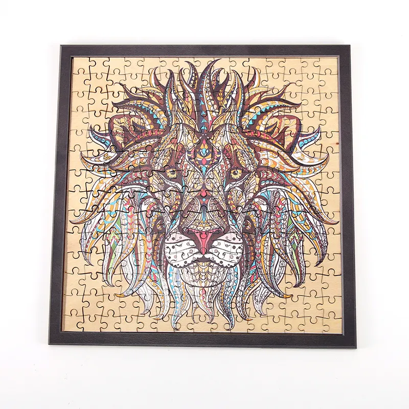 Quebra-cabeça de animais leão king personalizado, quebra-cabeça 3d de madeira para adultos e crianças, artesanato de madeira