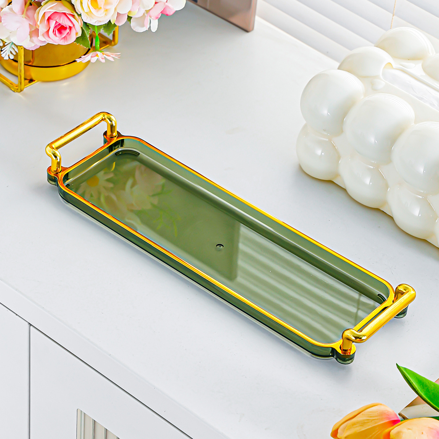 Fruit Green Gold Long Tray - 3 Compartments