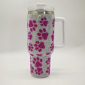 לוגו מותאם אישית bling diy rhinestone אמנות יפה יום הולדת ורוד מתנה קיר כפול נירוסטה 40 עוז ידית ספלים