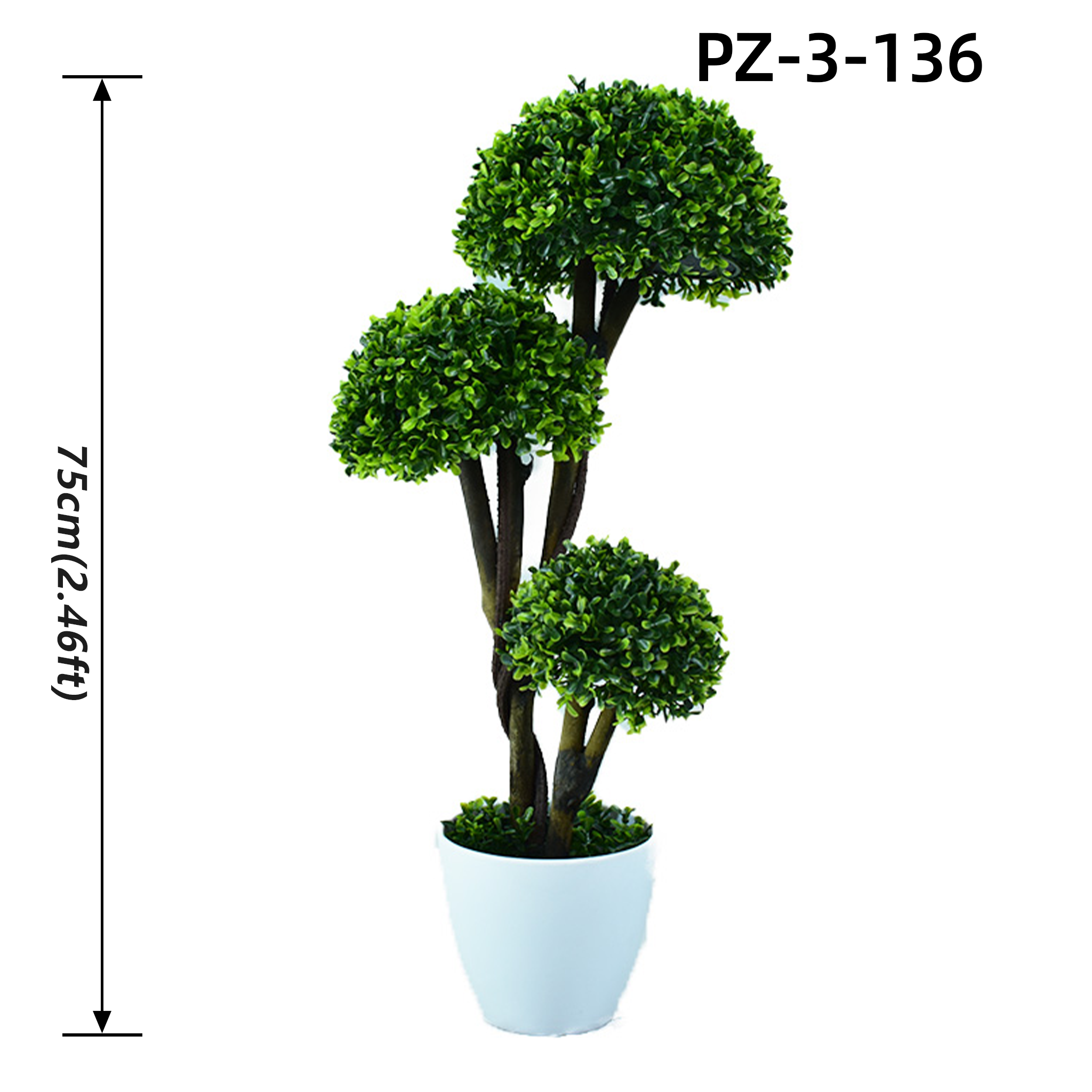 Arbre à topiaire boule de buis triple vert foncé (75 cm/2,46 pieds)