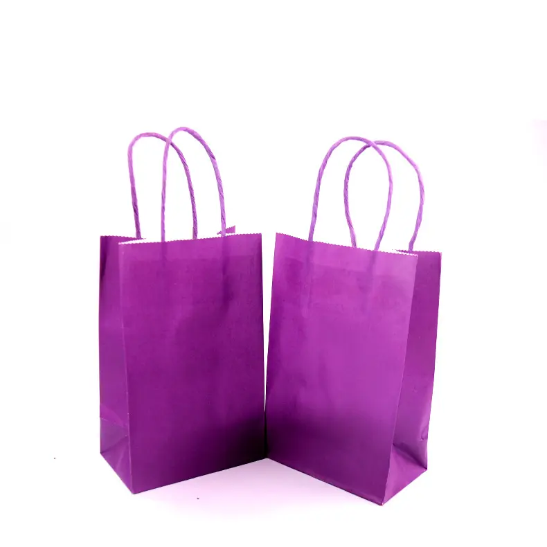 Mor kraft kağıt kişiye özel kağıt çanta özel logo geri dönüşümlü kağıt çanta alışveriş ambalaj lüks