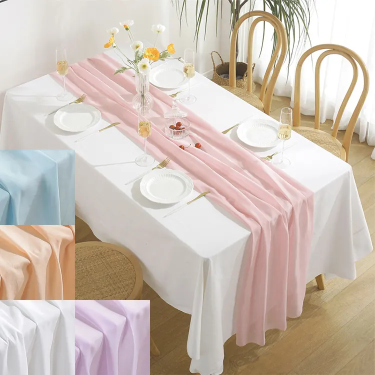 Chemin De Tisch Mariage Lila Tabes Tisch läufer Läufer Luxus Plain Farbe Breit Erröten Rosa Chiffon Tisch läufer Für Hochzeit