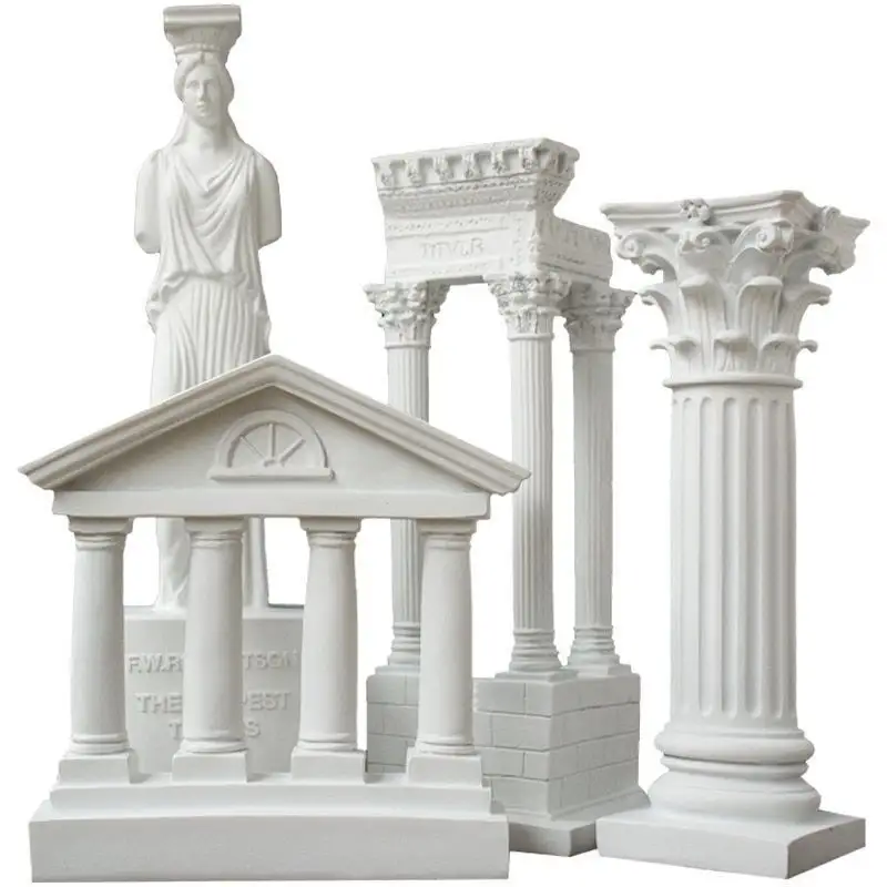 Construção do templo moderno gesso pilar escultura de resina para decoração de home office