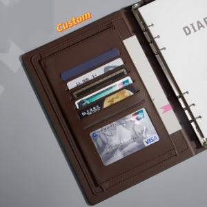 Vegano in ecopelle Custom Personal 6 Ring Binder Planner con chiusura a bottone a pressione verde raccoglitore di denaro a foglia larga per taccuino