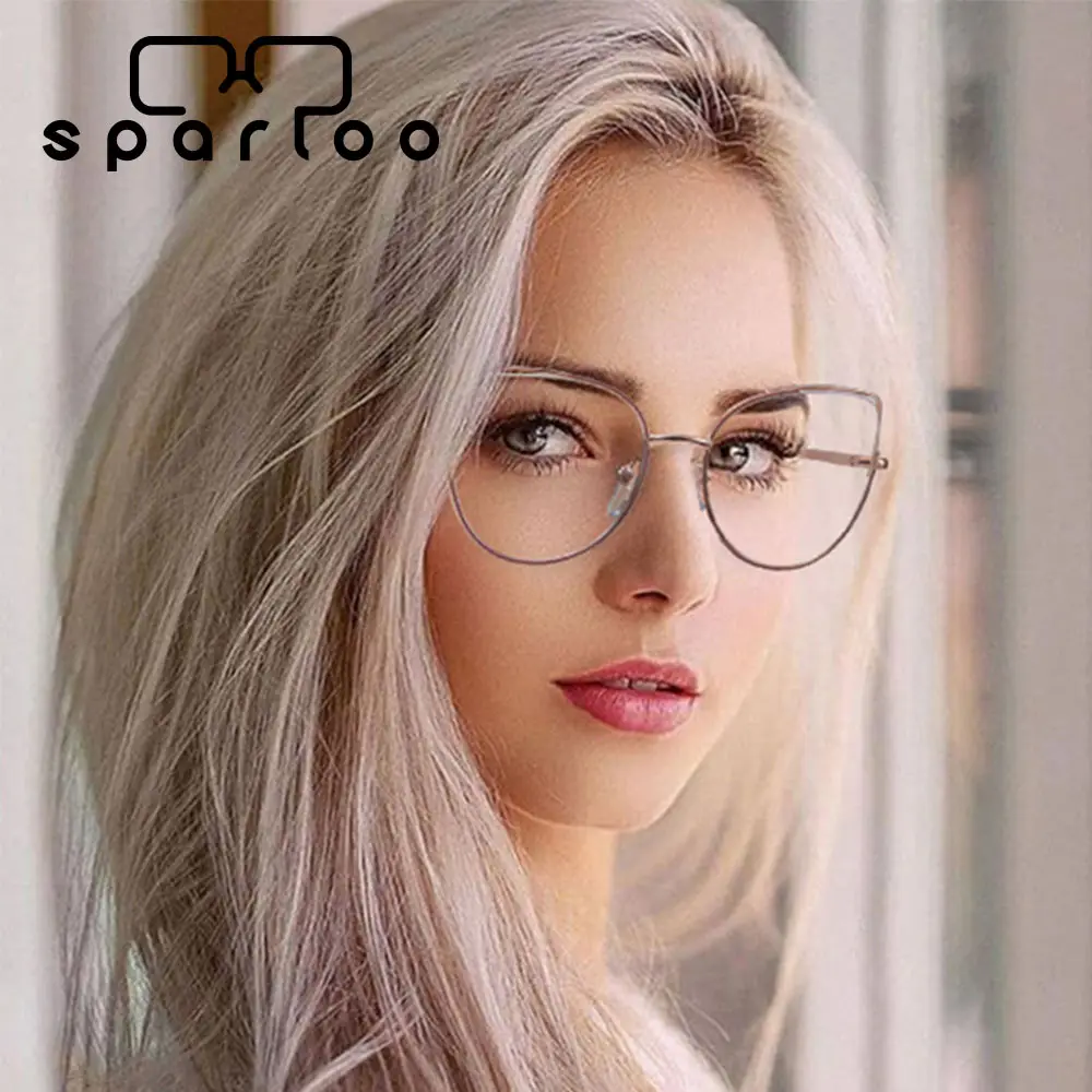 Sparloo 2014 mujeres gato Ojo de Metal de moda Anti Azul de calidad óptico de luz gafas marcos de gafas