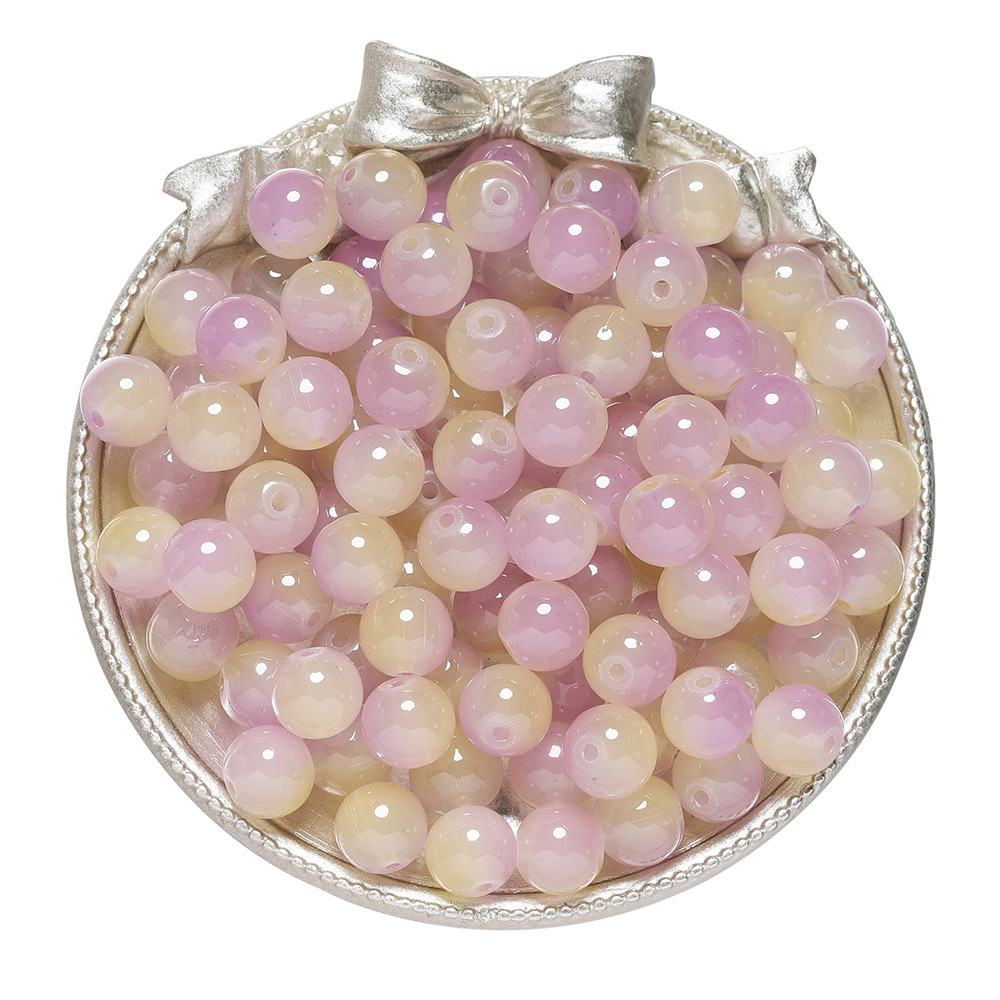 Perles imitation jade en verre bicolore - jaune et violet