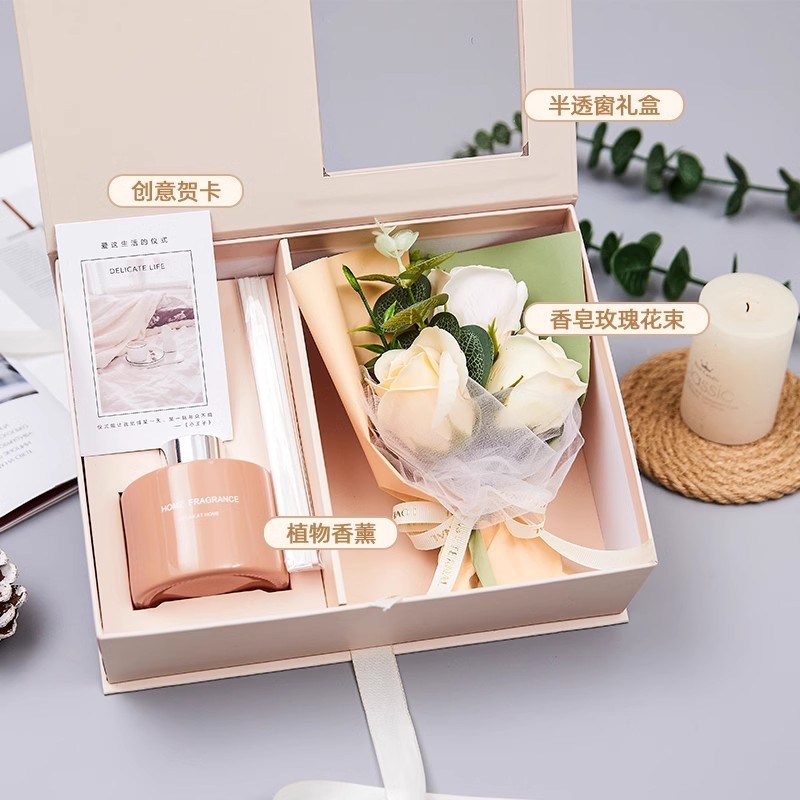 Élégant bouquet d'aromathérapie champagne-sac à main + coffret cadeau