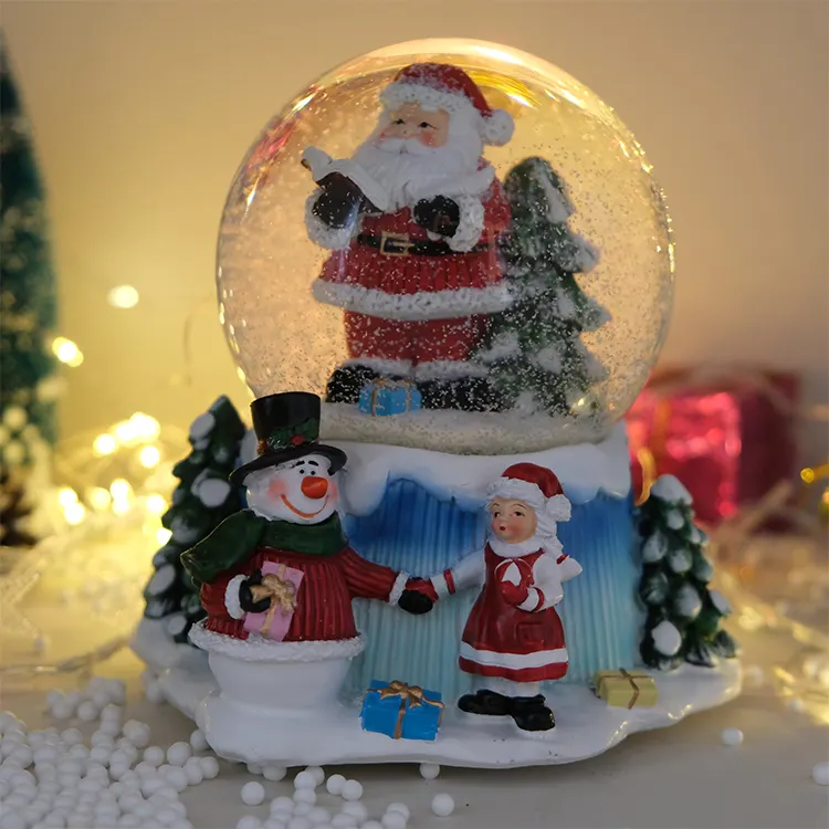 Globo de agua personalizado de alta calidad para decoración del hogar, globo de agua de cristal con música de 100mm, globo de nieve de Santa