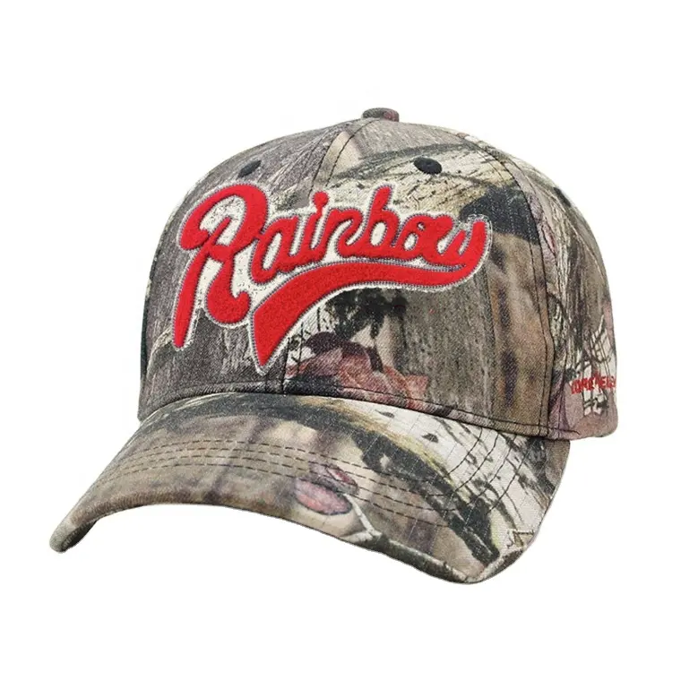 Berretto da Baseball del cappello di Sport all'aperto di caccia del ricamo della fiamma di Camo della foglia dell'albero reale del cotone all'ingrosso