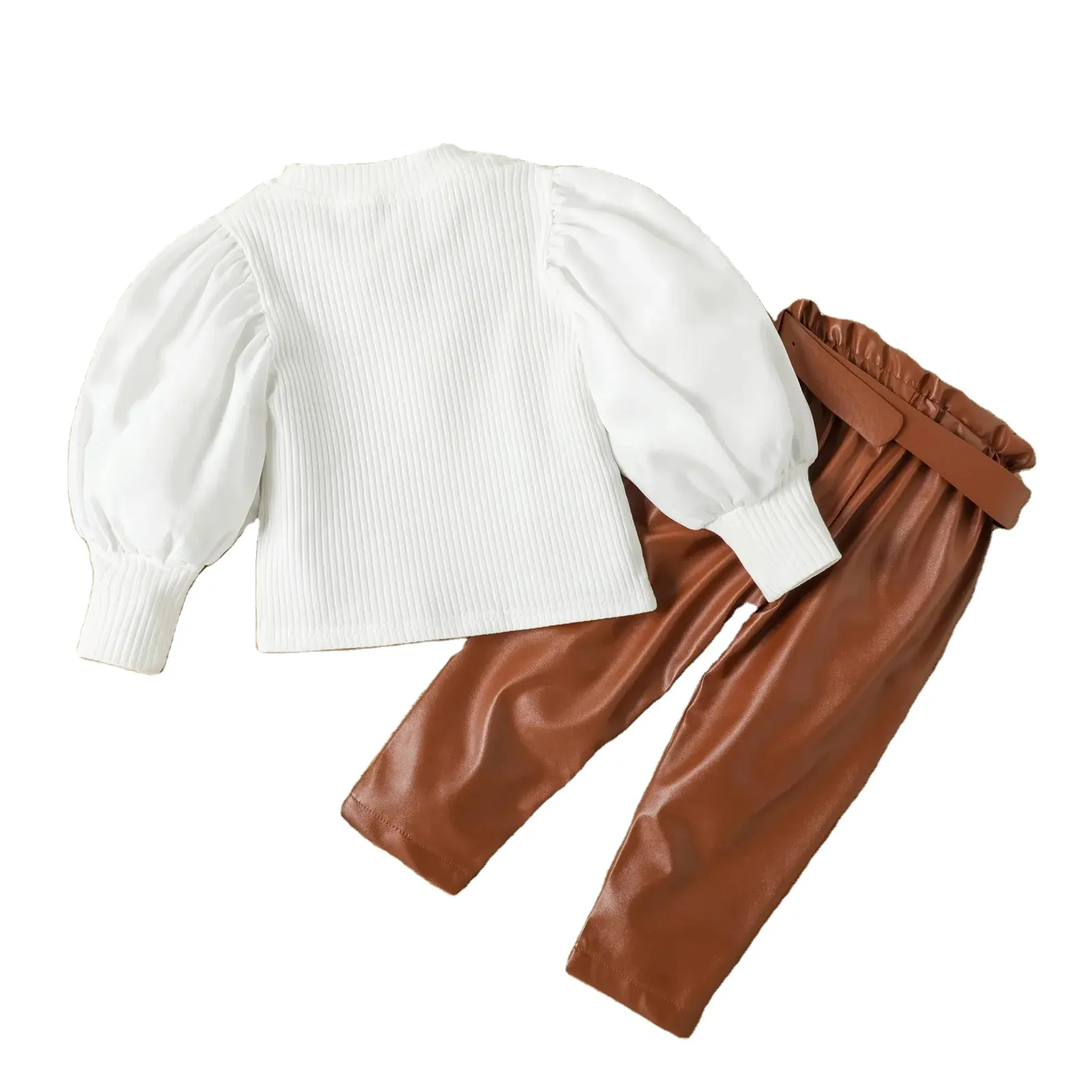 2023 Set per bambine autunno inverno per bambini camicia a maniche a sbuffo pantaloni 2 pz vestiti abbinati Set abbigliamento per ragazze