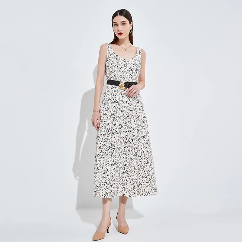 Vestido largo elegante informal con estampado floral para mujer de estilos personalizados con cinturón