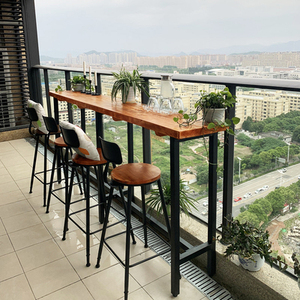 High Top Outdoor Metal Frame Pub Dining Kitchen Design Rustic Long Narrow Rectangular Dining <strong>Wooden</strong> <strong>Bar</strong> Table - Product Image 4