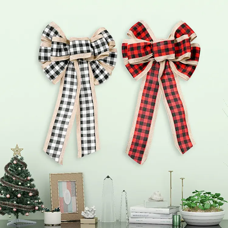 Free Shipping Christmas Tree Printed Bow Ornaments 40x23cm Xmas Glitter Ribbon Bow New Year Christmas Wall Decorations