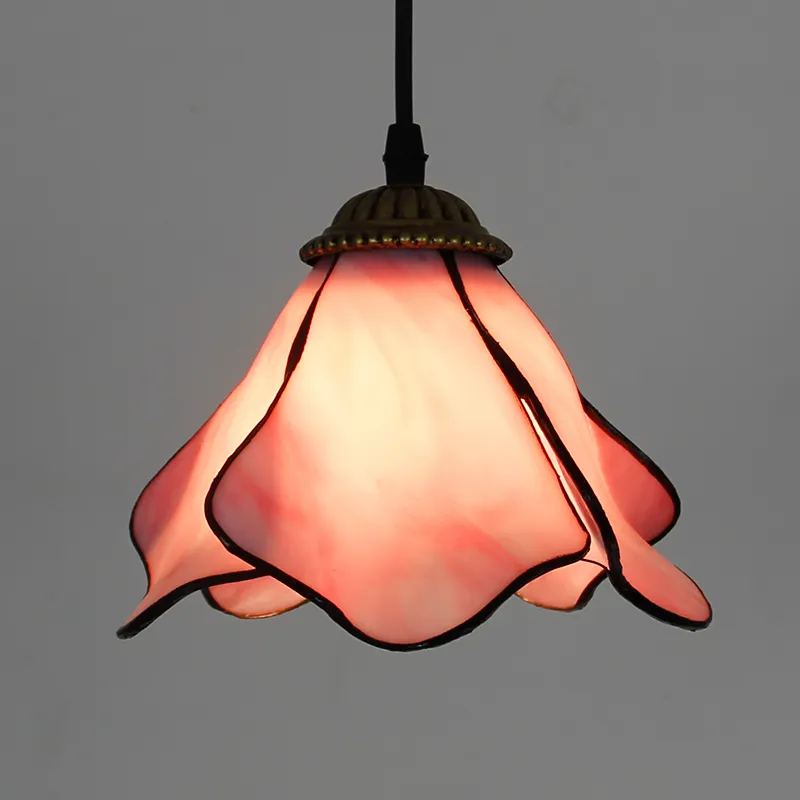 2024 травить винтажное 8-дюймовое стеклянное освещение витражный бар кулон Розовая люстра лампа Подвесные Лампы Тиффани