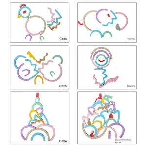 SeaMind DIY Wooden Fairy <strong>Tale</strong> Town Block Set Creative Montessori Early Learning Educational <strong>Toy</strong> for Children Rainbow Blocks - Product Image 5