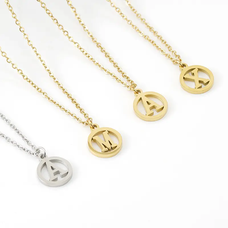 New Arrival Stainless Steel Gold Plated Hollow Letter Pendant Necklace Alphabet Initial Necklace For Women
