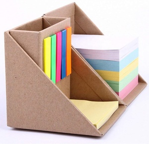 促销定制印刷方形立方体牛皮纸生态便签本盒，带办公笔筒 - Product Image 5