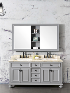 Sang Trọng USA Thiết Kế Đôi Lưu Vực Gỗ Rắn Thân Thiện Với Môi Chống Nước Phòng Tắm Vanity Phong Cách Cổ Điển Đóng Khung Gương Cho Khách Sạn - Product Image 6