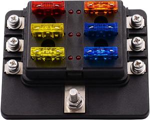 12/32V DC6ウェイ標準ヒューズブロック6回路ヒューズホルダーボックス、LED付きカーマリン用 - Product Image 6