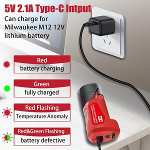 Adaptador de cargador de fuente de alimentación USB para batería Milwaukee M12 12V, carga de entrada tipo C - Product Image 5