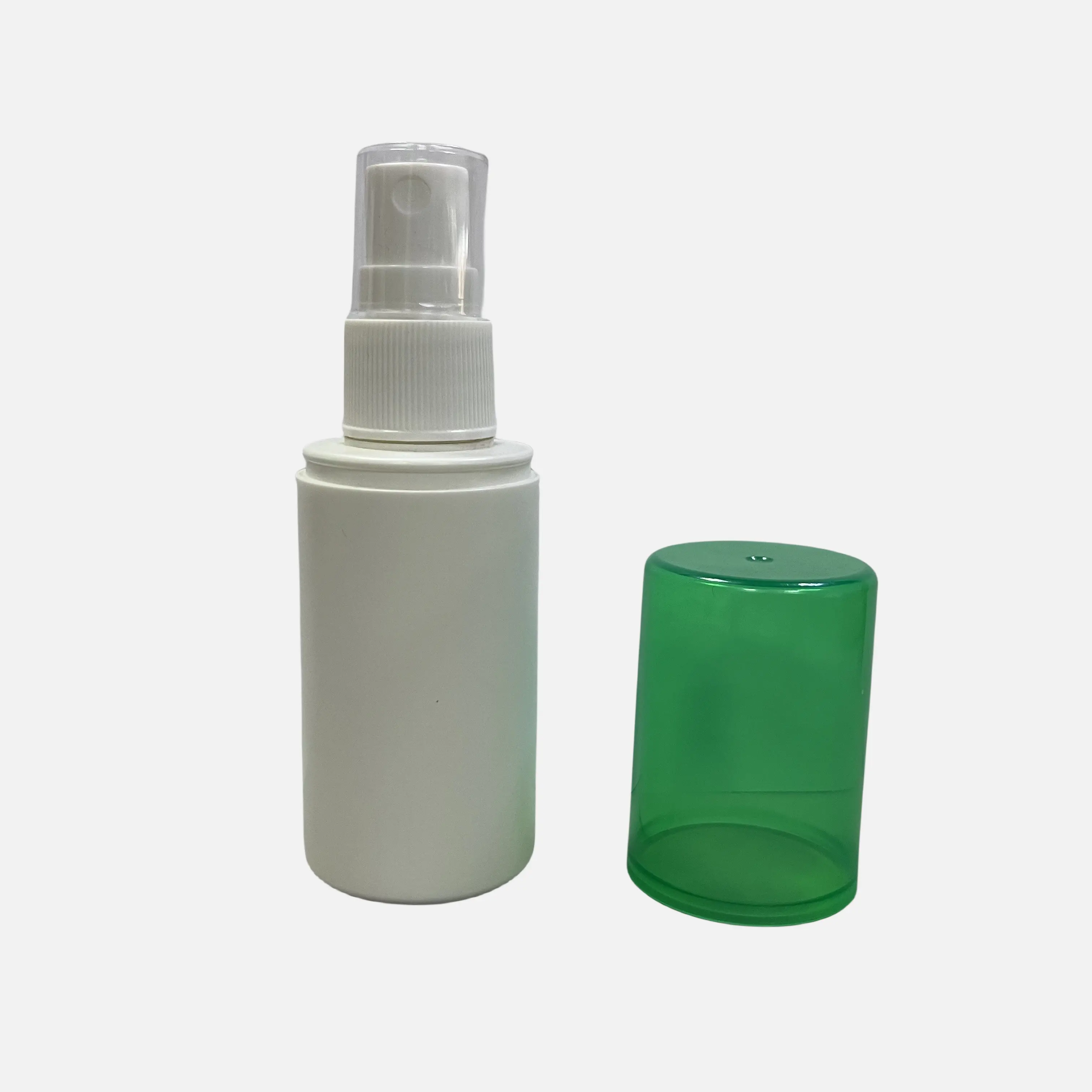 Ince sis sprey pompası ile 50ml beyaz yuvarlak plastik PE şişe