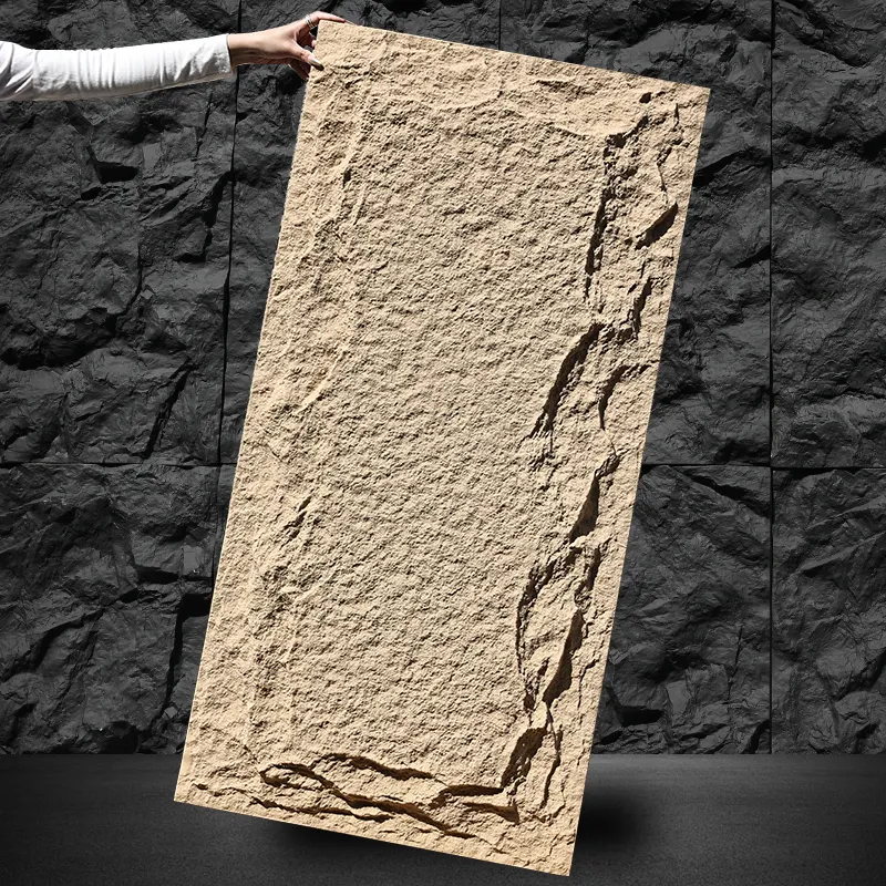 Meilleure qualité pierre artificielle étanche 3d Faux panneau mural en pierre de roche Pu 3D panneau de placage de pierre de culture décoration murale extérieure