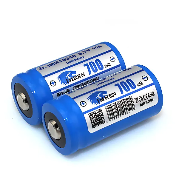 リチウムイオン電池700mah 3.7vシリンダーIMREN16340ボタントップリイオン充電式バッテリー