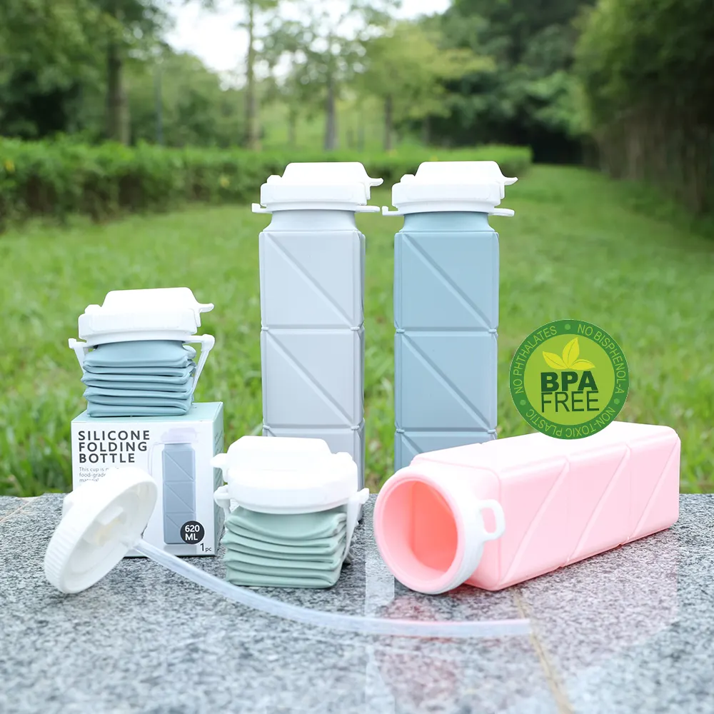 Deporte logotipo personalizado plegable silicona festivales agua bebidas botellas al aire libre niños plegable BPA libre silicona botella de agua