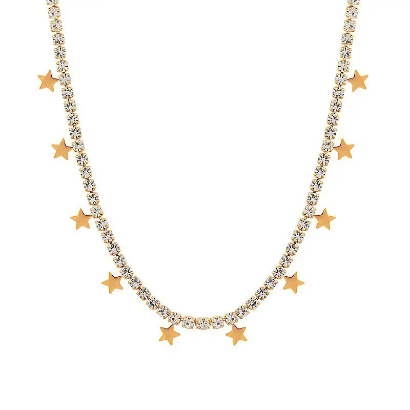 Нержавеющая сталь 18k позолоченный кубический циркон теннисное ожерелье из бриллиантового камня женское ювелирное ожерелье Звезда