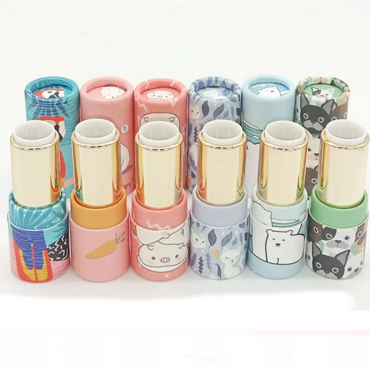 custom design recyclable kraft twist up paper cardboard lip balm tube deodorant container gold paper lipgloss boxes
