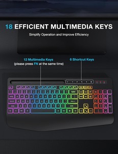 Teclado de ordenador ergonómico recargable RGB con reposamanos, teclado de membrana inalámbrico con teclas Silenciosas Para PC, ordenador portátil - Product Image 6