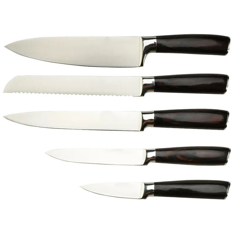 Set pisau dapur koki baja tahan karat, Set pisau pengiris profesional tinggi 5 buah