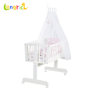 Baby <strong>Cradle</strong> Small Cloud Wooden Bassinet &amp; <strong>Cradle</strong> Bed Set Complete with Locking Function - Clouds Motif in Pink Wood White