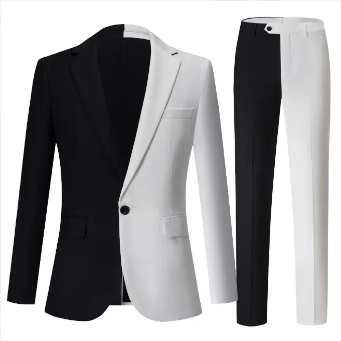 Костюм мужской из куртки и брюк, комплект из 2 предметов, в стиле пэчворк, белый и черный