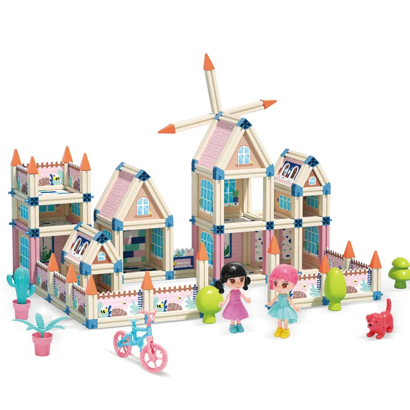 ドールハウス家具おもちゃセットプラスチックDIYアセンブリキャッスルヴィラビルディングブロックセット女の子用ドールハウスモデル遊び用