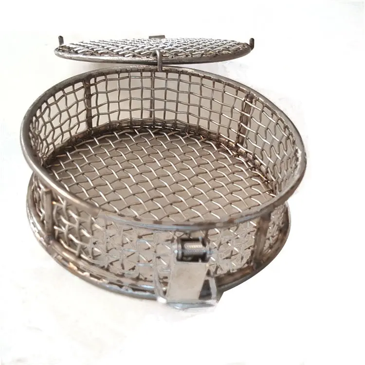 Cesta de malha de fio de aço inoxidável, preço de alta qualidade e barato, cesta redonda de malha de aço inoxidável com tampa