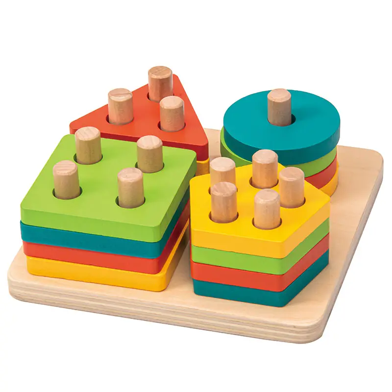 Phoohi - Brinquedo para classificar e empilhar madeira para crianças, brinquedo montessori educacional para bebês, cor e formato, novidade