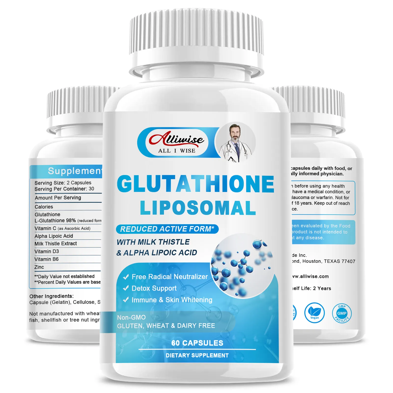 Nutrizione naturale glutation pillole sbiancanti per la pelle funzione immunitaria supporto capsule rigide