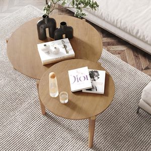 AJUNION, juego de mesa de centro anidada redonda, mesas de acento para sala de estar de estilo de mediados de siglo, mesa de centro redonda de madera maciza con apilable - Product Image 6
