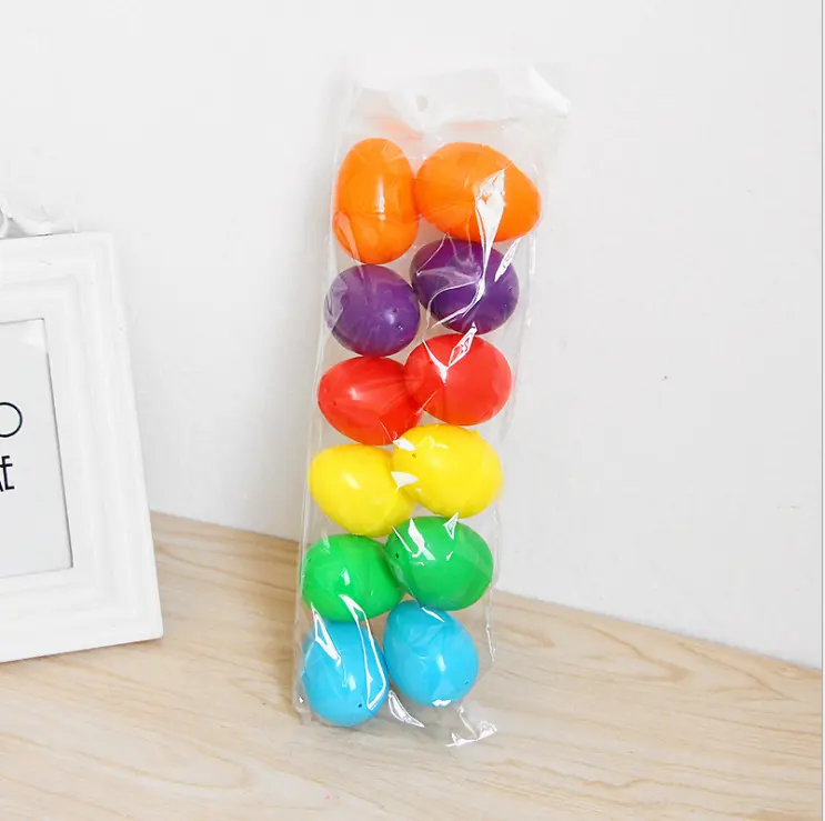 12PCS DIY huevos de plástico de Pascua, juguete de pintura para niños huevo realista huevos de colores amarillos rojos, relleno de cesta de caza para fiesta temática