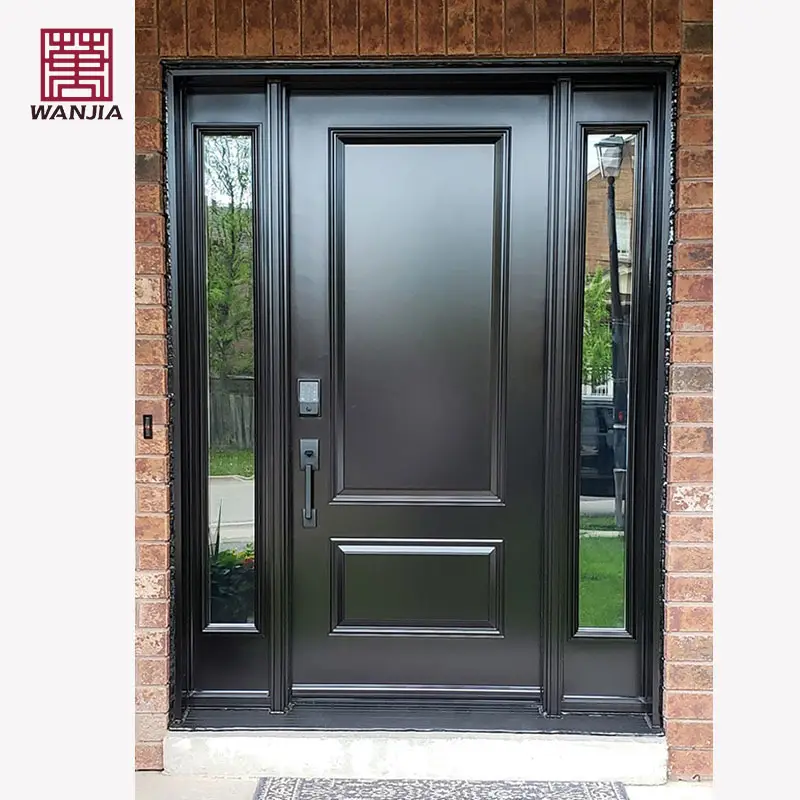 Wanjia porta de madeira sólida personalizável, vidro de entrada para porta de madeira